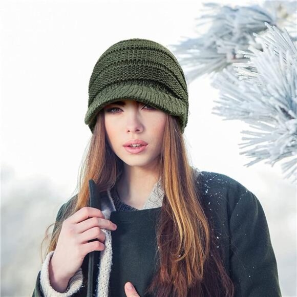 Women\'s 4 Pieces Winter Knit Hat with Visor Warm Newsboy Skull Cap main image 5
